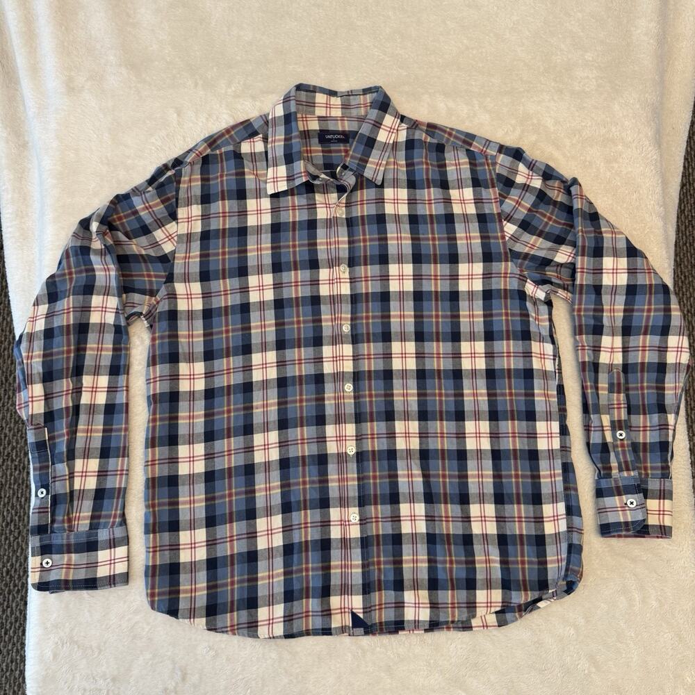 UNTUCKit long-sleeve blue and red plaid button-down casual